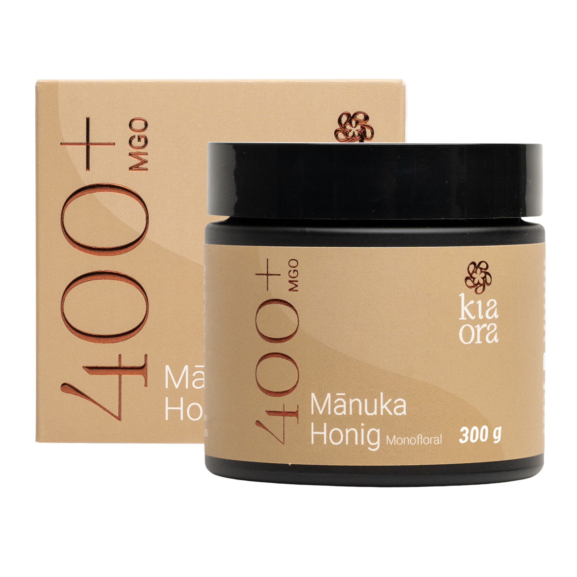 Kiaora Manuka Honig MGO 400+ im Braunglas mit Verpackung